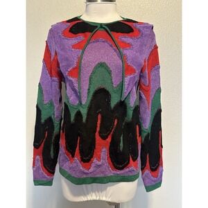 UTERQUE Multicolor Geometric Knit Shimmer Collar Removable Holiday Sweater sz.M